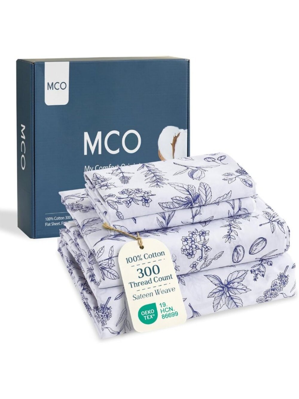 Luxury 100% Cotton Floral Queen Sheet Set, 300TC Soft & Breathable, Fits 16''